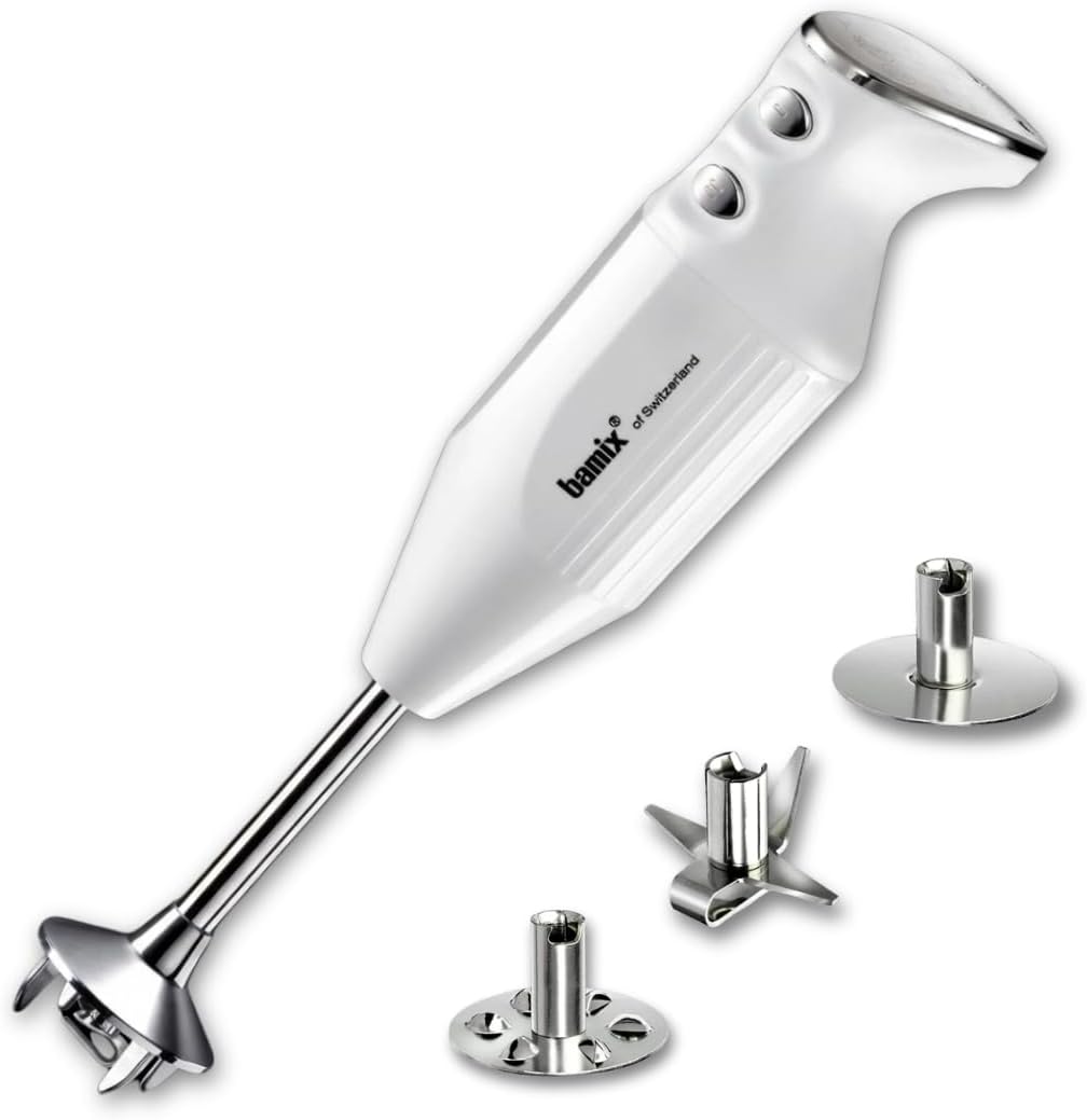 bamix Stabmixer, Silber/Weiß, Set M250 PRIME inkl. Multifunktionsmesser, Quirl, Schlagscheibe aus Edelstahl, 250 Watt