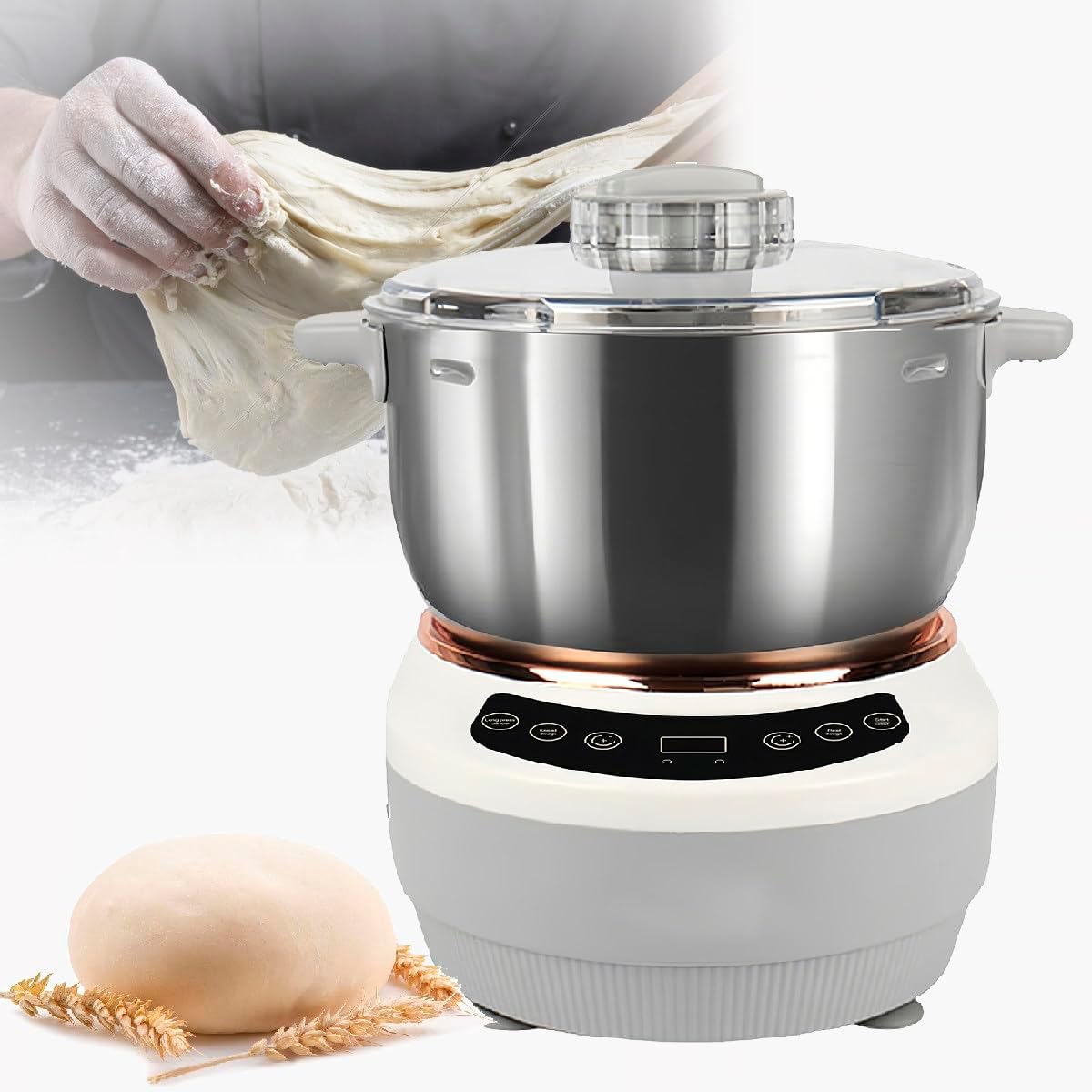 Teigknetmaschine Knet- & Rührmaschinen, 5 L, Silber, Antihaft-Edelstahl-Mixer mit Fermentfunktion, leicht zu reinigen