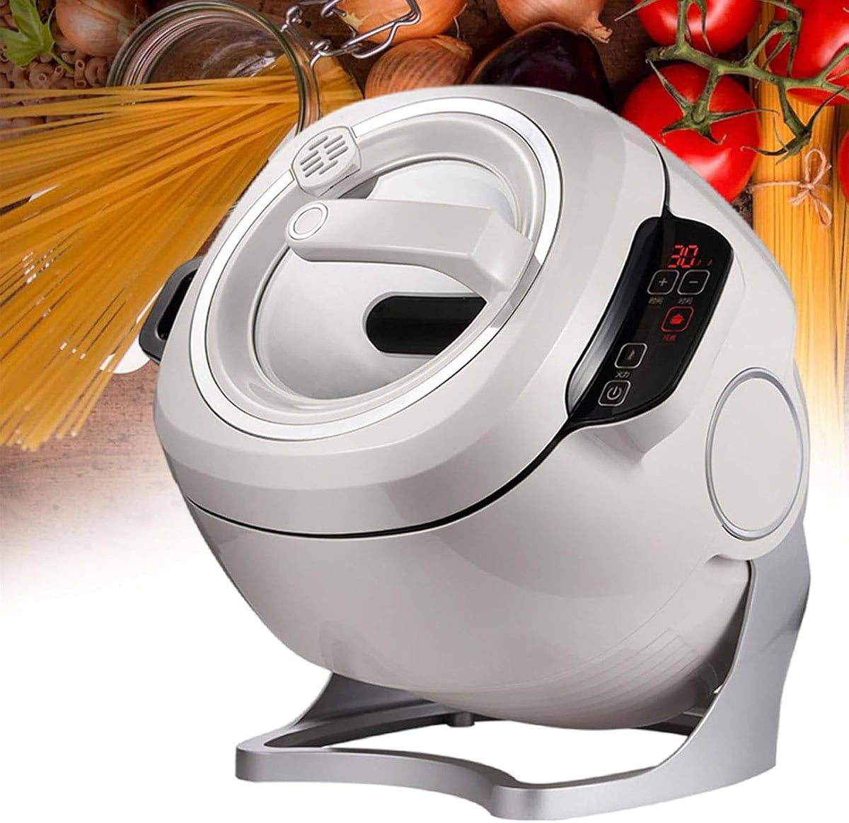 Automatische Multikocher, Grau, Kochmaschine, Smart Touch Ein-Knopf-Start zum Braten, Eintopfen, Kochen mit 360° Drehung