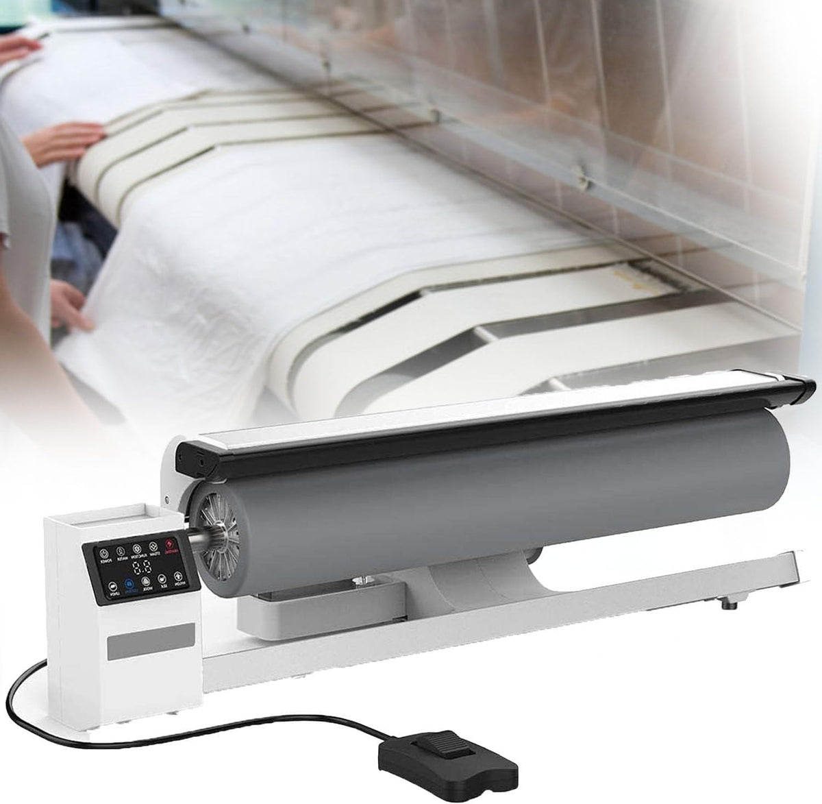 Kommerzielle Powerstation, 90 cm, Schwarz, Dampfpresse, Drehbügeleisen mit Fußpedal, mehrere Dampffunktionen für effizientes Bügeln von Wäsche