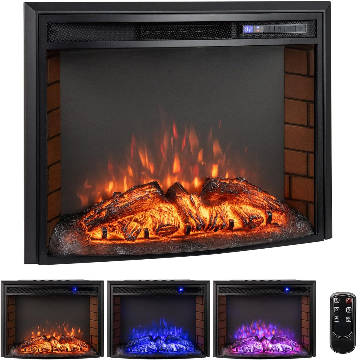COSTWAY Elektrokamin, 69,5 x 21 x 53 cm, 750 W/1500 W, 1500 W, Metall, gehärtetes Glas, Schwarz