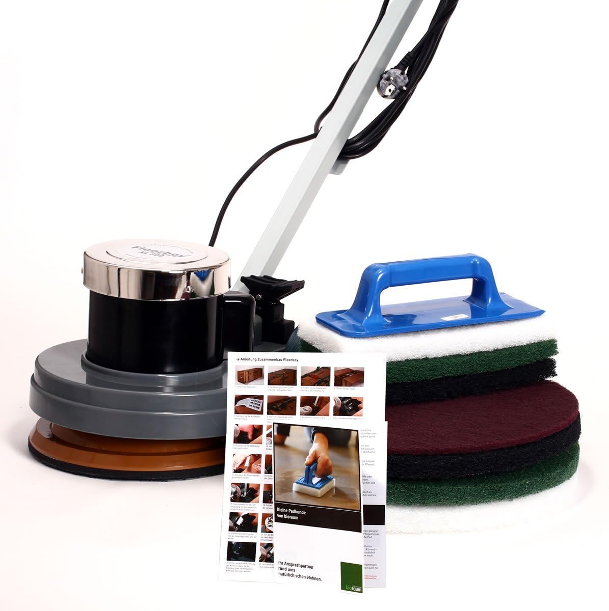 floorboy Reinigungssets, Schwarz, Spezialset mit XL 300 Tellermaschine, 4 Superpads, Handpadhalter mit 3 Handpads