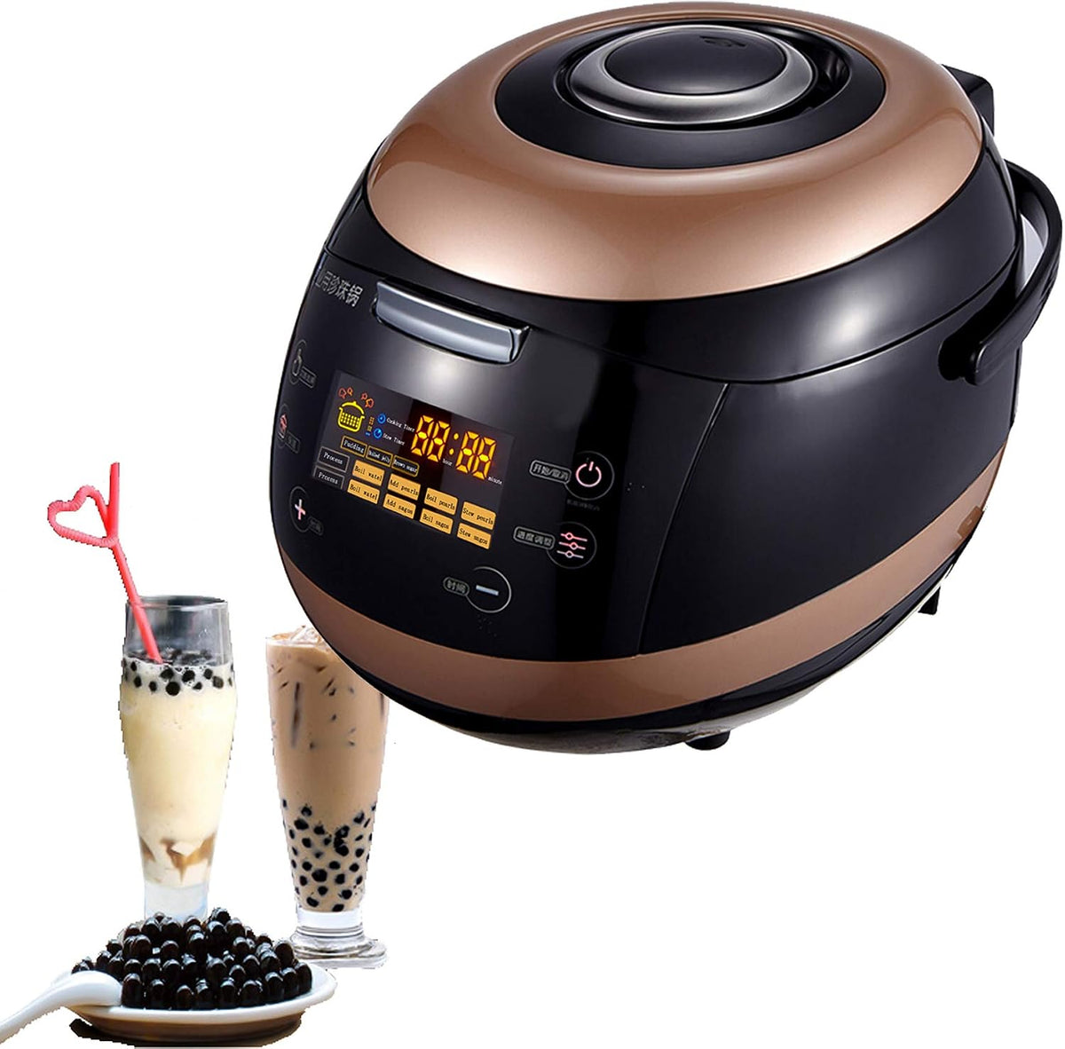 GLJTUO Elektrische Hot Pots, 900 W, 5 L, Grau, Vollautomatischer Perlentopf, Kommerzieller Milchtee-Perlenbereiter