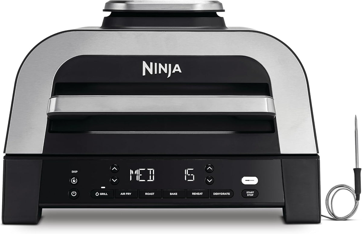 Ninja Heissluftfritteuse, Grau/Silber, MAX 6-in-1-Grill & -Heißluftfritteuse für den Innenraum, 6 Kochfunktionen