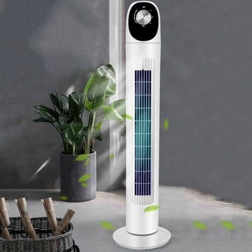 WKZBQVTHJGS Mobiles Klimagerät, Schwarz, Ultra Leiser Bladeless Tower Fan, 3 Geschwindigkeiten 80° Oszillation