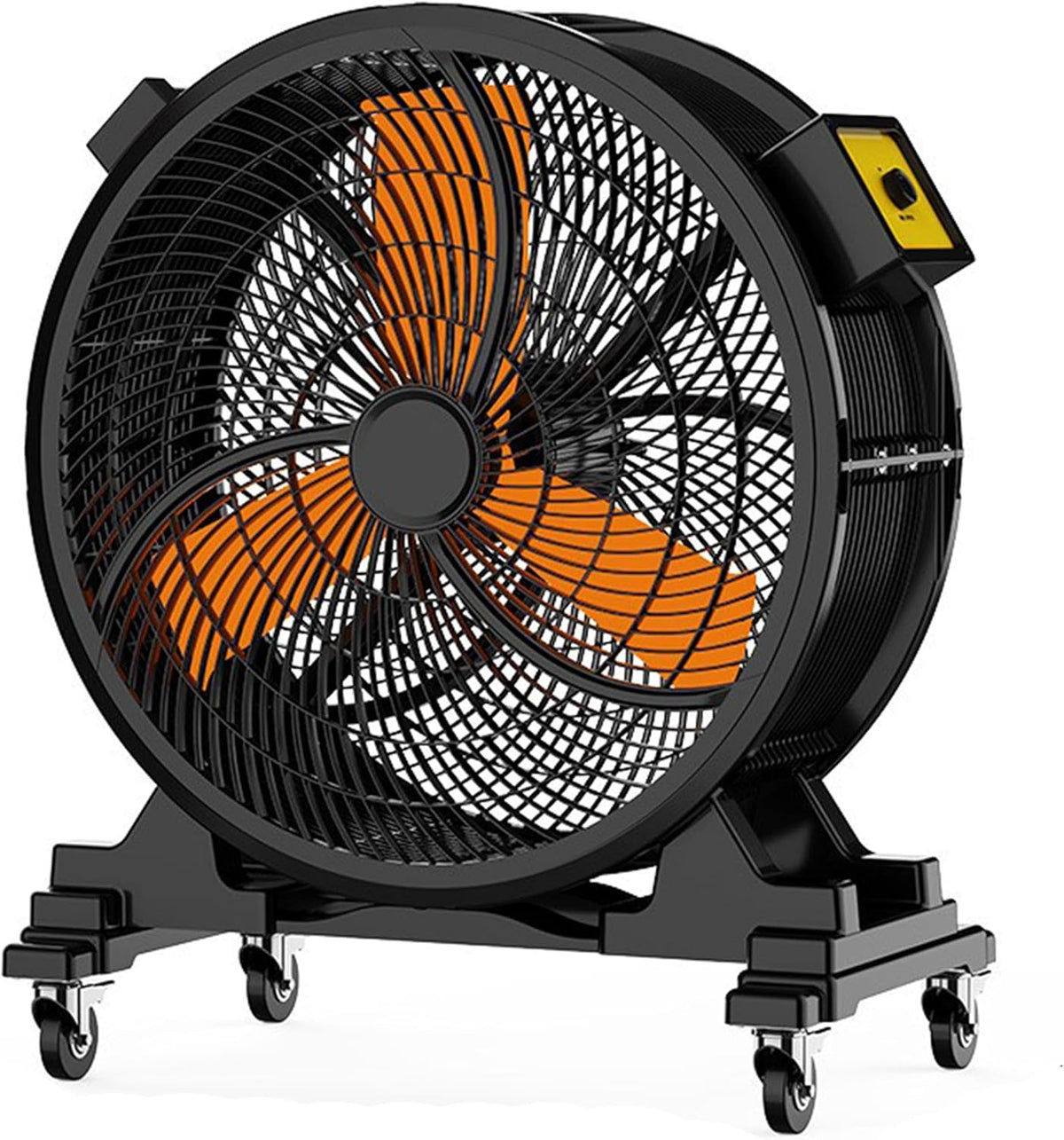 Industrieller Bodengebläse, Weiß, Trommelventilator, robuster Metall-Luftzirkulator, Hochgeschwindigkeits-Bodenventilator mit Bremsrollen