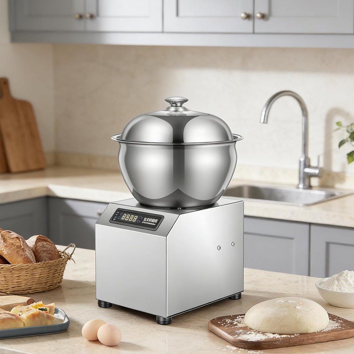 HCAUYNN Knet- & Rührmaschinen, 1800 W, 1800 W, 5 kg, Edelstahl 304, Schwarz, Elektrische Teigmaschine, Teigknetmaschine mit beheiztem Gärraum