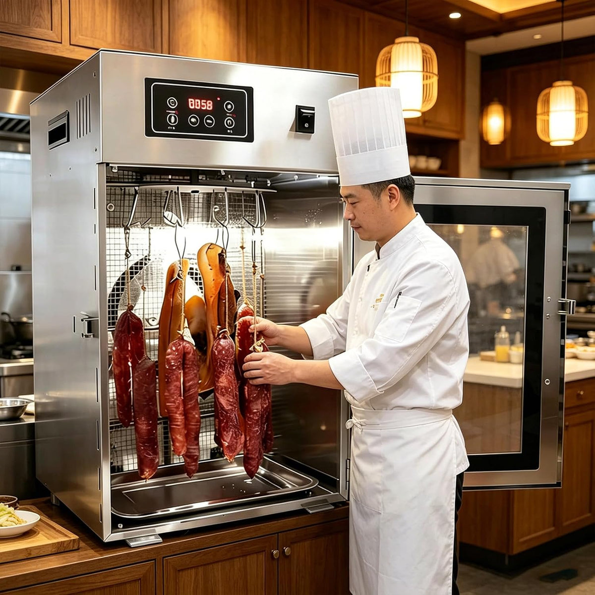Sunseota Reifeschrank, 800 W, 7.5 kg, Grau, Gewerblicher Elektrischer DöRrautomat, Für Fleisch mit 14 Haken, Temperaturregelung 30-90℃
