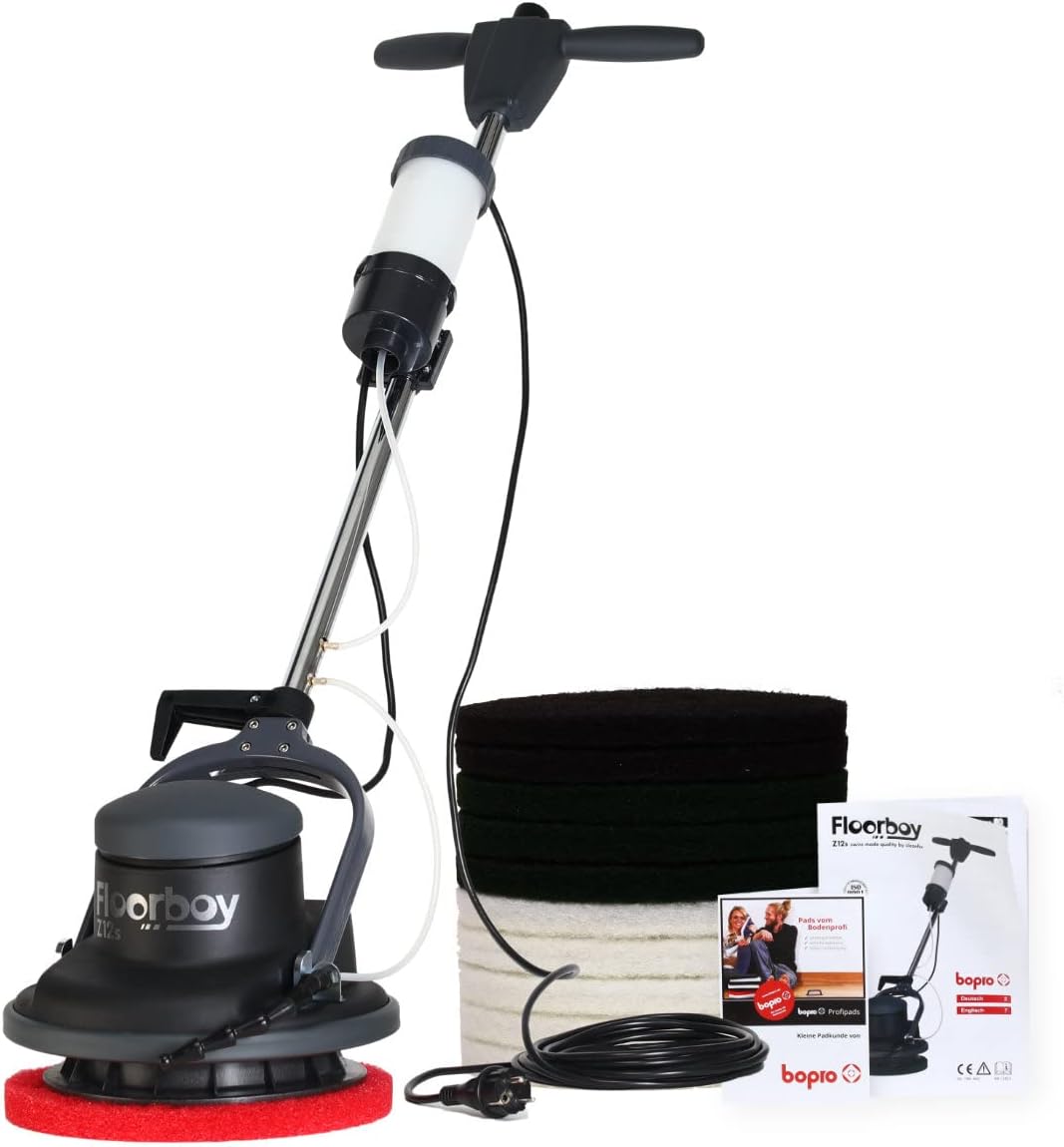 floorboy Poliermaschinen, 12 Zoll, Schwarz, ® Universalset mit Einscheiben Reinigungs- und, Pads und Treibteller