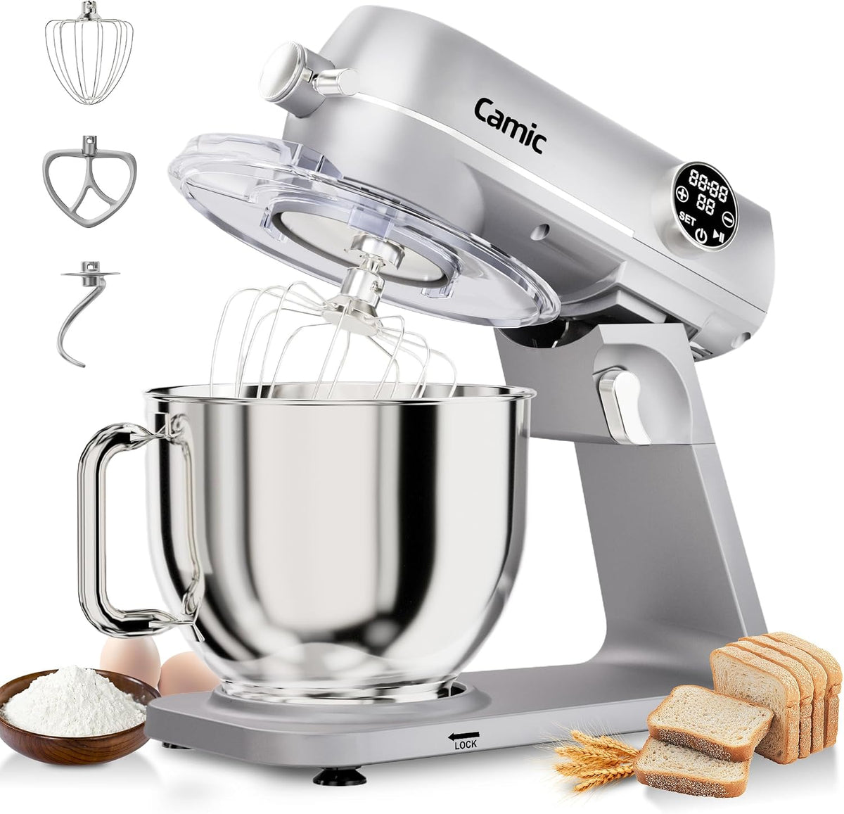 Camic Universalküchenmaschinen, 1800 W, 8 L, Schwarz, Knetmaschine aus Vollmetall mit 10 Stufen, digitaler Touchscreen