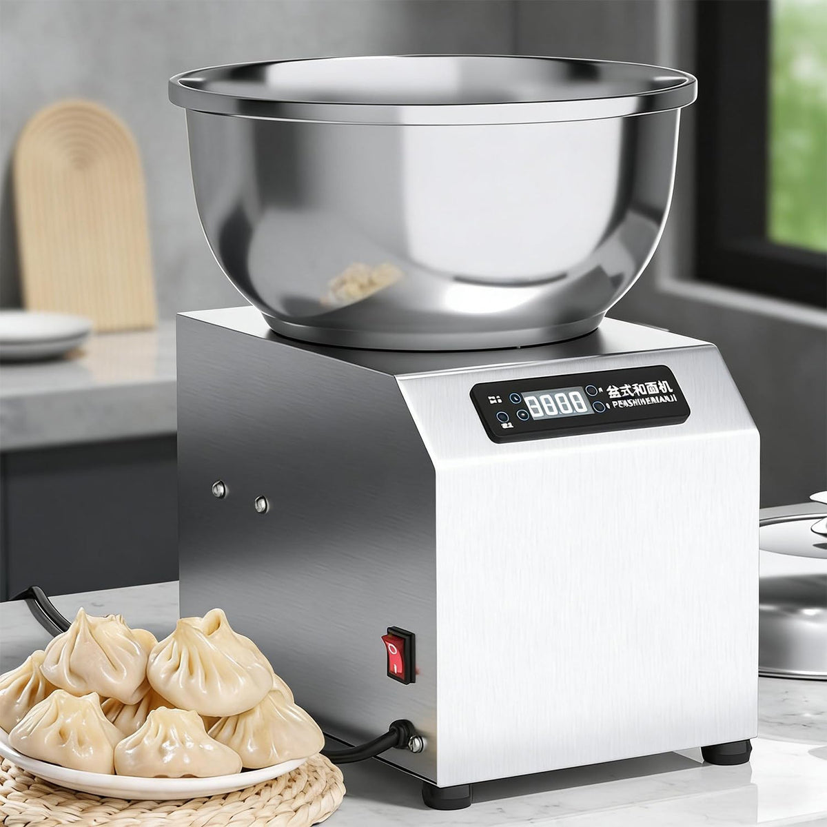 Ostreemaner Knetmaschinen, 550 W/750 W, 8 Kg, 8 kg, Silber, Teigknetmaschine (5/ ), Spiralkneter, Edelstahl, Mit LED-Anzeige