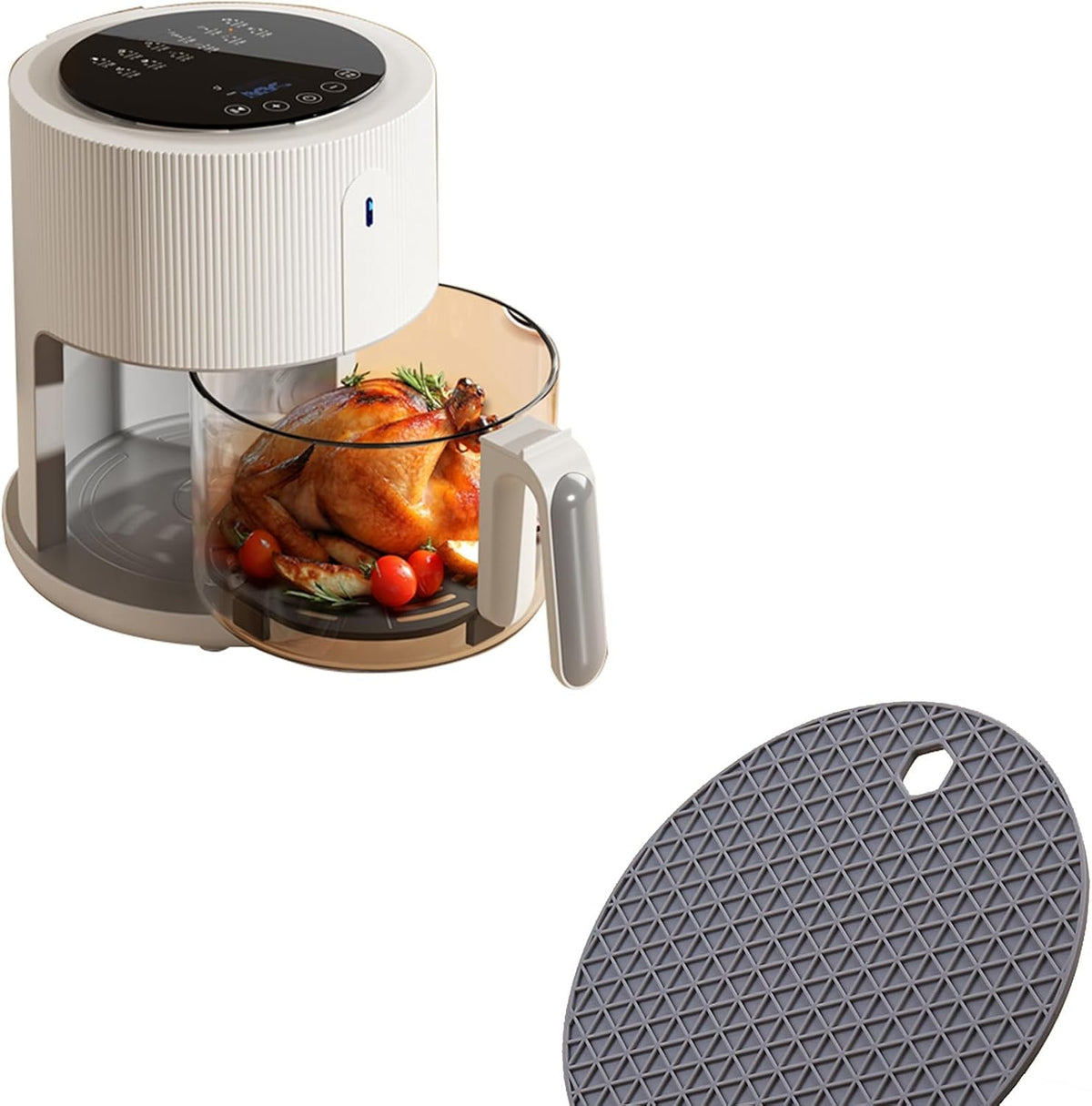 YRPEVFGAS Heissluftfritteuse, 360 ° Sichtfritteuse Korb, 10-Blatt-Turboventilator, 3D-Heißluftzirkulation, Top Zeit und Temperaturkontrolle., 1400 W