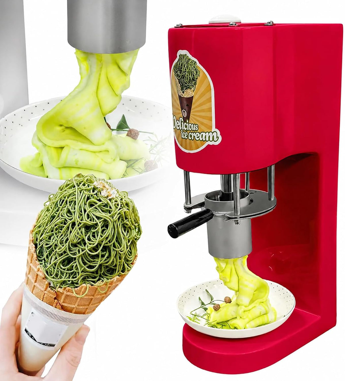LYJIANGXIN Eismaschine, 28–30 l/Stunde, 80 W, Edelstahl, Silber, Elektrische Spaghetti EIS Maschine