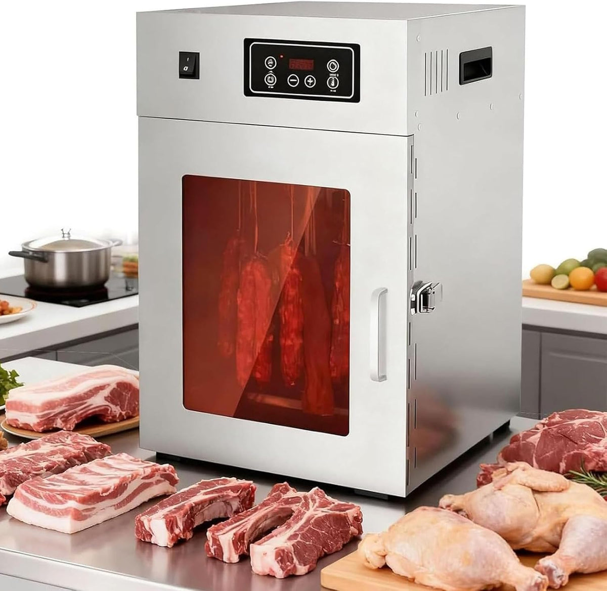 Dörrautomaten, 7,5 kg, 800 W, 15 kg, Edelstahl, Silber, Elektrischer Dörrautomat, gewerblicher Fleischtrockner