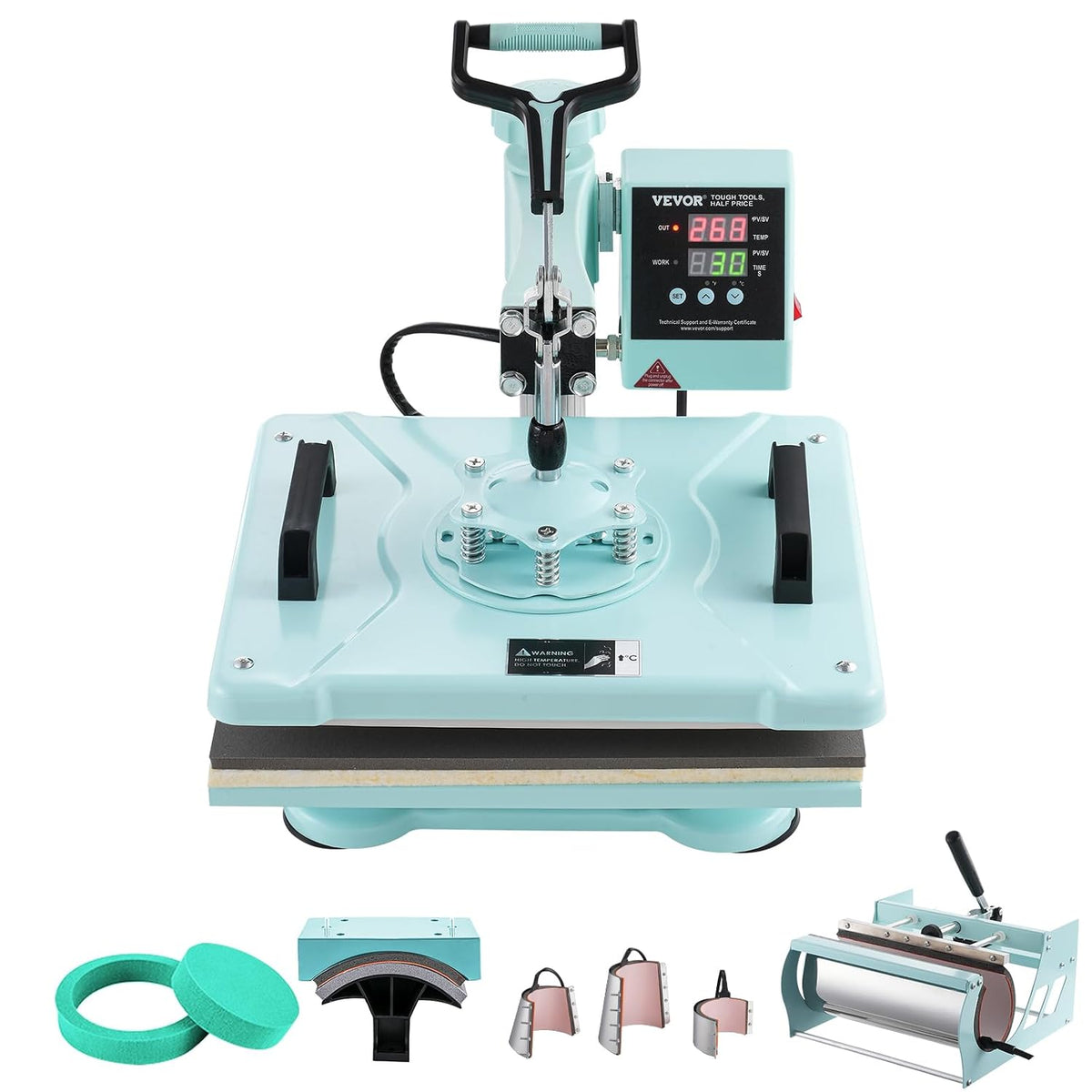 VEVOR Druckpressen, 30 x 38 cm, 1 W, Grün, Hitzepresse, 8-in- ärmeübertragungsmaschine mit 6-30 oz Tumblerpresse