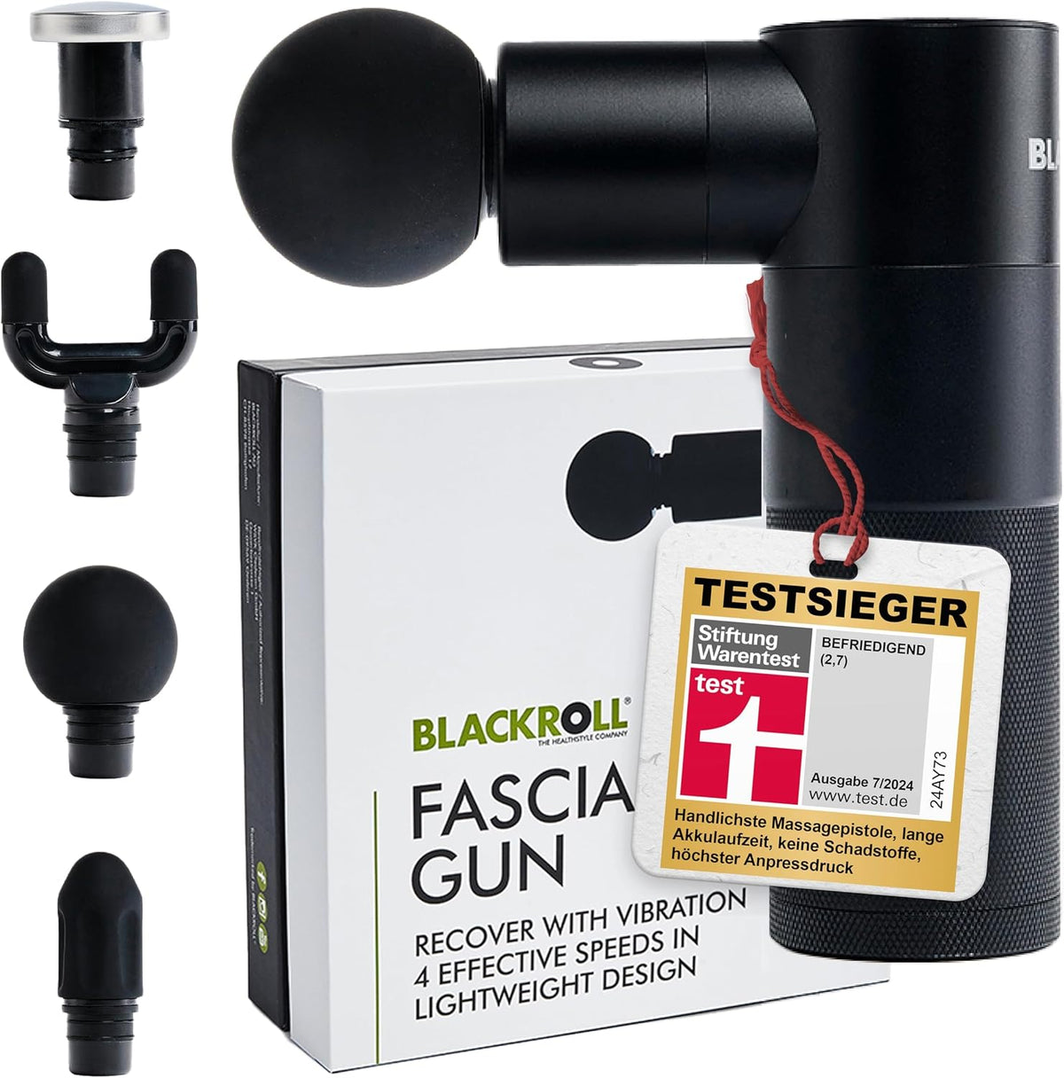 BLACKROLL Handmassagegeräte, Schwarz, Recovery Bundle, FASCIA GUN mit HEAT HEAD Wärmeaufsatz & SOFT PEAKS