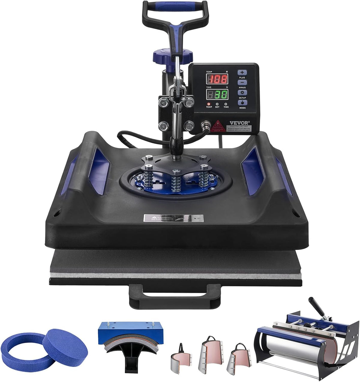 VEVOR Druckpressen, 38 x 38 cm, 1 W, Schwarz/Blau, Hitzepresse, 8-in- ärmeübertragungsmaschine mit 30 oz Tumbler-Presse