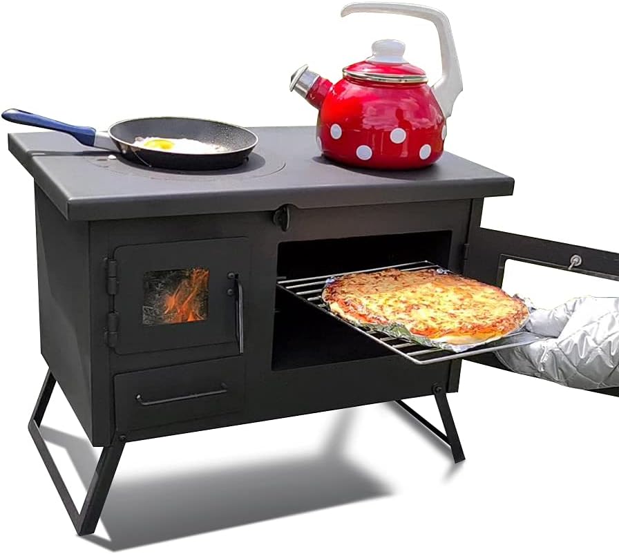 ECOfoxx Pizzaofen, Schwarz/Silber, Outdoor-Küchenofen ERNA, Gartenofen, & Holzbackofen
