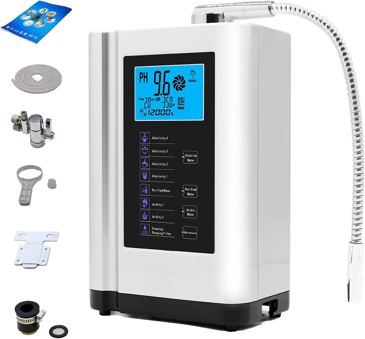LADECNERHT Wasseraufbereiter, 8000 Liter, Weiß, Alkalischer Wasserionisierer, Redoxpotential Bis Zu ±550 Mv, Ph-Wert 3