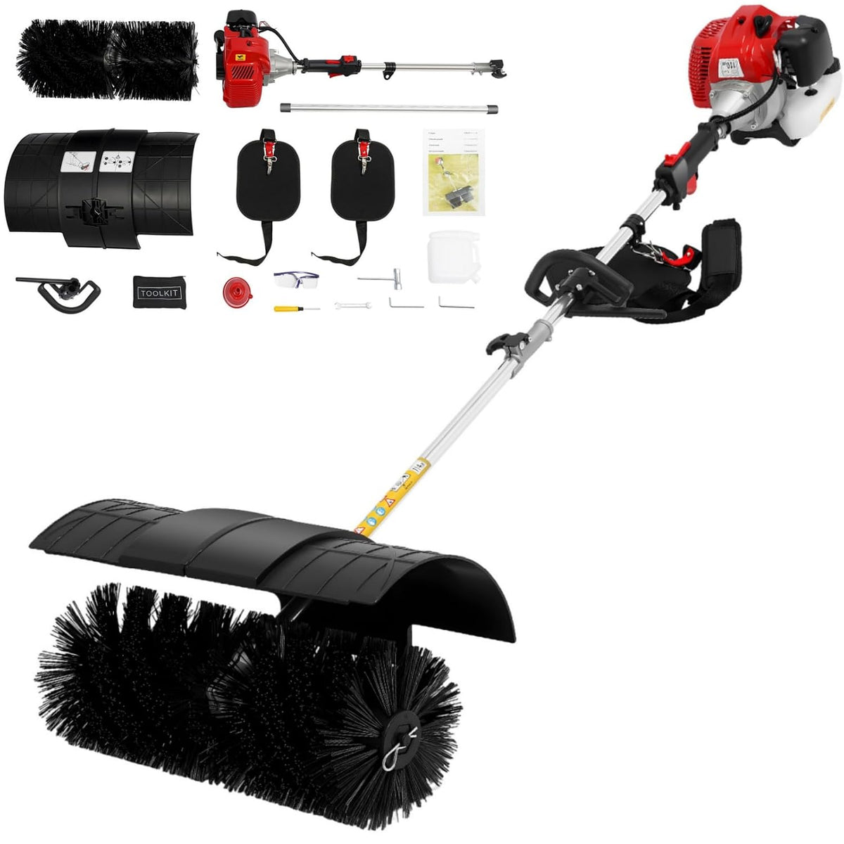 WSIKGHU Schneefräse, 1,7 kW, Schwarz, Upgrade Kehrmaschine Benzin 52ccm Motorbesen Kehrbesen, 8500 U/m