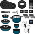 Genius Backofen, Schwarz/Silber, Kelton Pfannenset 31 tlg, Kochgeschirr mit Deckel und abnehmbaren Griffen, inklusive Clia Genie Schaum Schwämmen