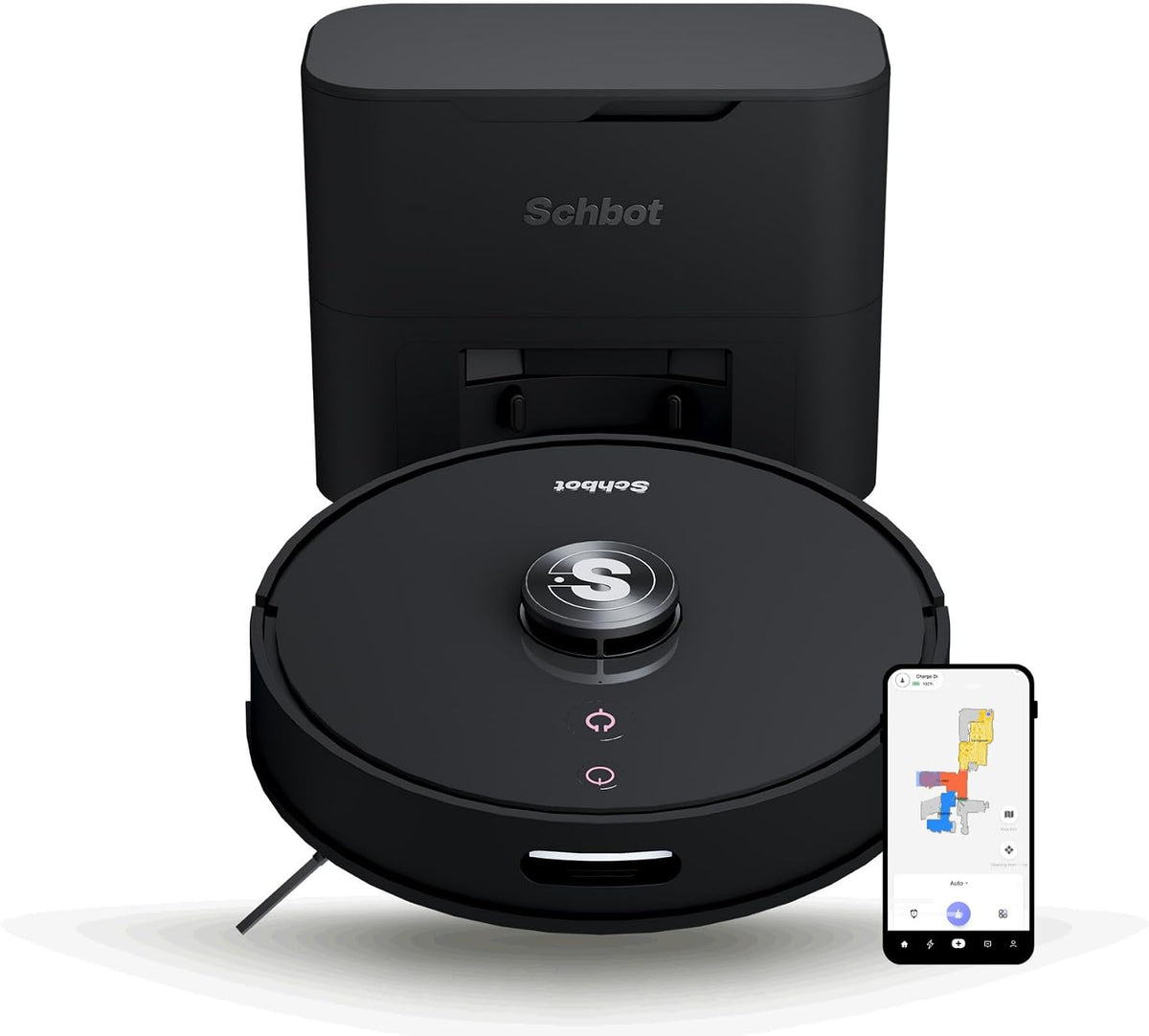 Schbot Saugroboter, Schwarz, F2 mit wischfunktion mit Absaugstation, saug und wischroboter mit 60 Tage Automatisierung