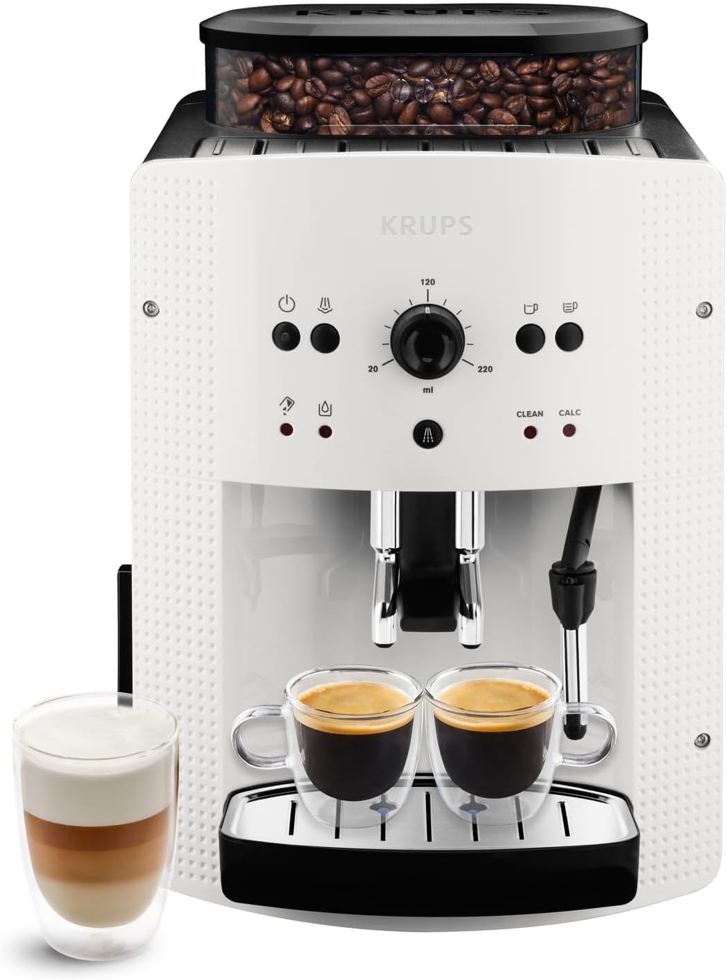 KRUPS Kaffeevollautomat, Weiß, Arabica Picto, kompaktes Design, einfache Bedienung, intuitiv einstellbarer Drehregler