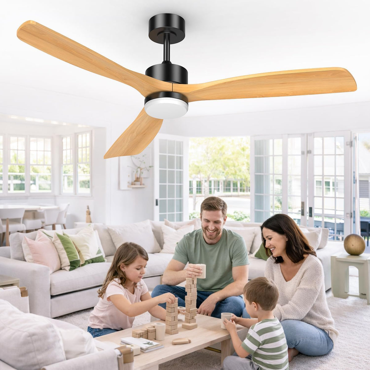 Airwit Deckenventilator, 152 cm, Weiß, mit Beleuchtung, Massivholzflügel, Outdoor