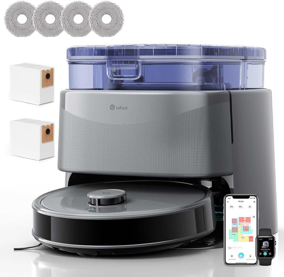 Lefant Staubsauger, 3,2 l, Schwarz, M3 Ultra Roboter mit Kartierung, 23000Pa, Laser dToF 360°, All-in-One-Station