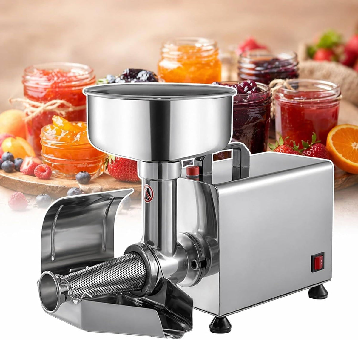 ByBoDi Elektrische Getreidemühlen, 450 W, Silber, Elektrischer Marmeladenbereiter aus Edelstahl , gewerbliche Tomatenmühle