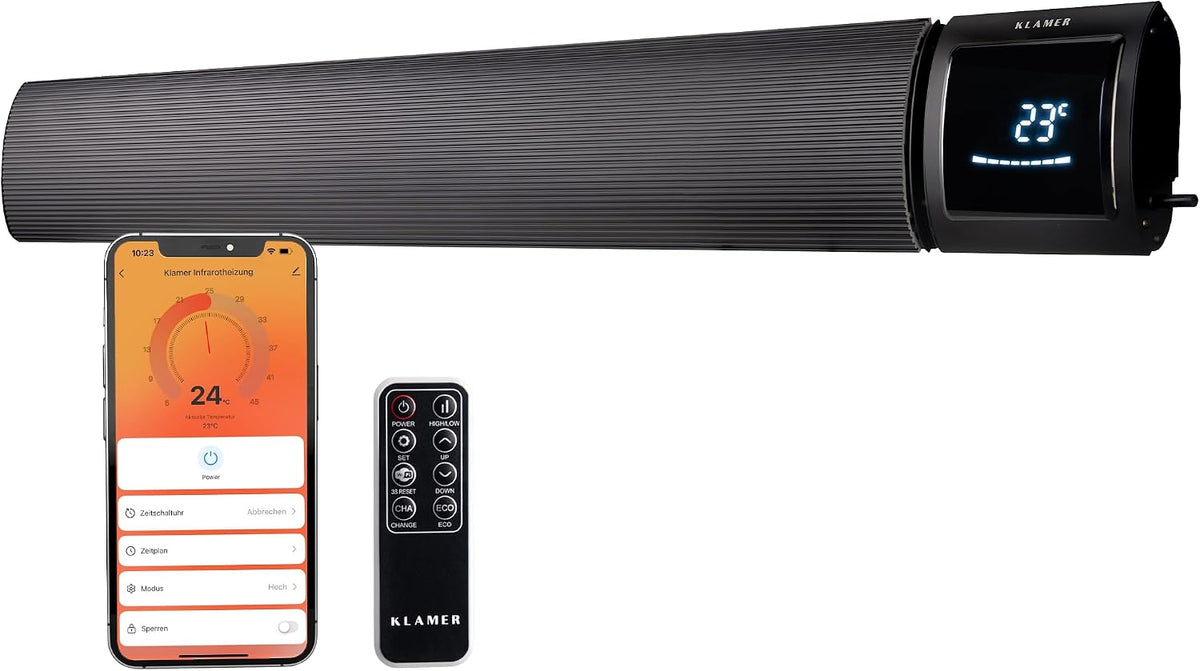 KLAMER Elektroheizkörper, 2600 W, Schwarz, Infrarotheizung WLAN, App-Steuerung, Timer von 1 bis 24 h