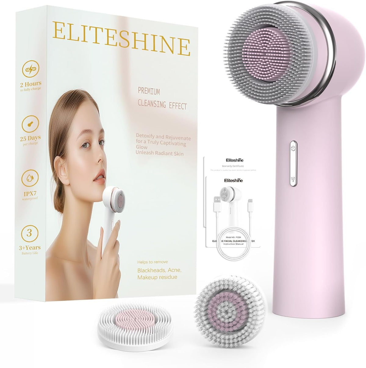 Eliteshine Elektrische Bürsten & Geräte zur Gesichtsreinigung, Schwarz, Elektrische Gesichtsreinigungsbürste mit doppelt