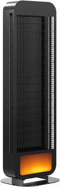 byecold Heizstrahler, Schwarz, Infrarotheizung Standgerät Standfuß, Infrarot, Infrarotstrahler 1400 Watt, Stand mit LED Flammeneffekt