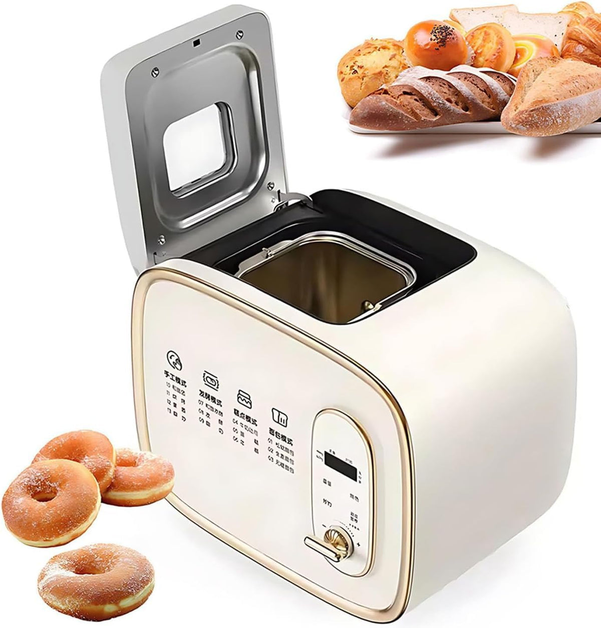 Brotbackautomat, Grau, mit 13 Voreinstellungen, automatisches Backen, 15-Stunden-Timer, Warmhaltefunktion für selbstgemachtes Brot