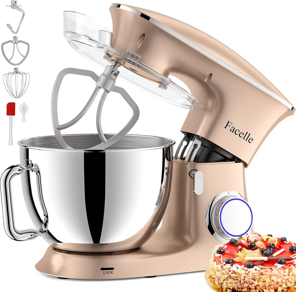 Facelle Knet- & Rührmaschinen, 2000 W, 8,5 L, Schwarz, Küchenmaschine Knetmaschine Teigknetmaschine Teigmaschine