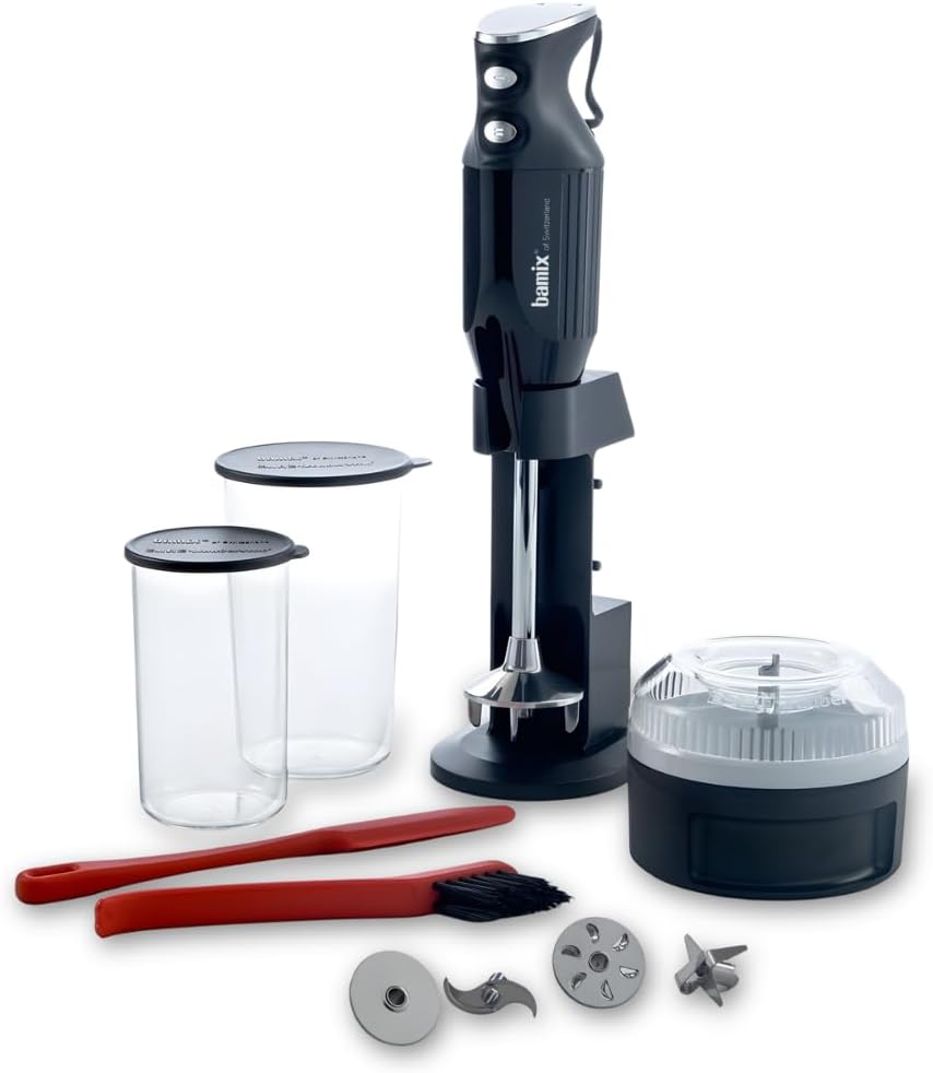 bamix Stabmixer, Schwarz, Set M350 MAXX inkl. Ständer, 2 Becher, 4 Aufsteckteile, Processor, Spachtel, Reinigungsbürste