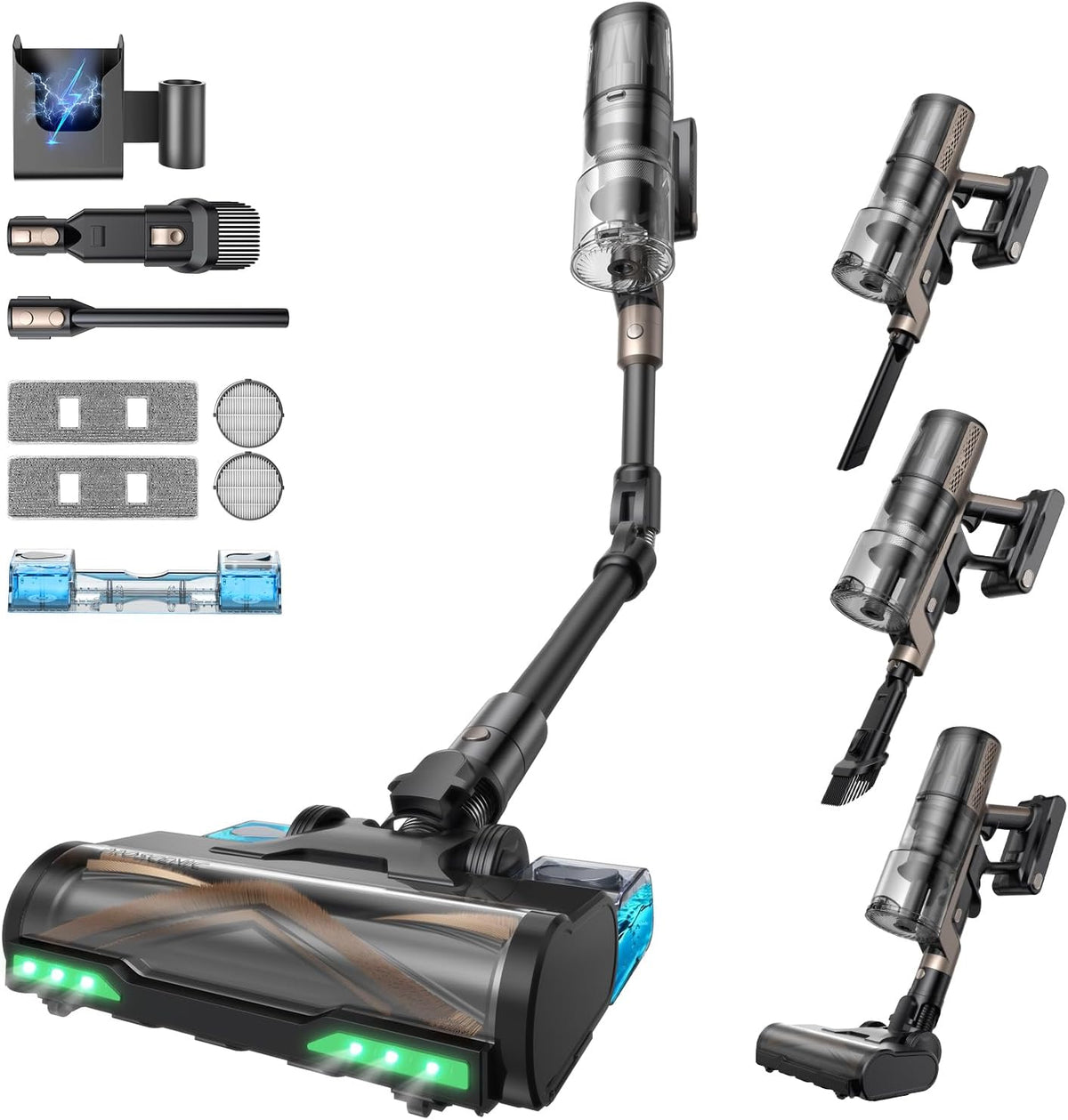 Proscenic Staubsauger, 680 W, Schwarz, P20 mit Wischfunktion, 70 kPa 70 Min Akku Kabellos, Selbststehend mit Wandladestation
