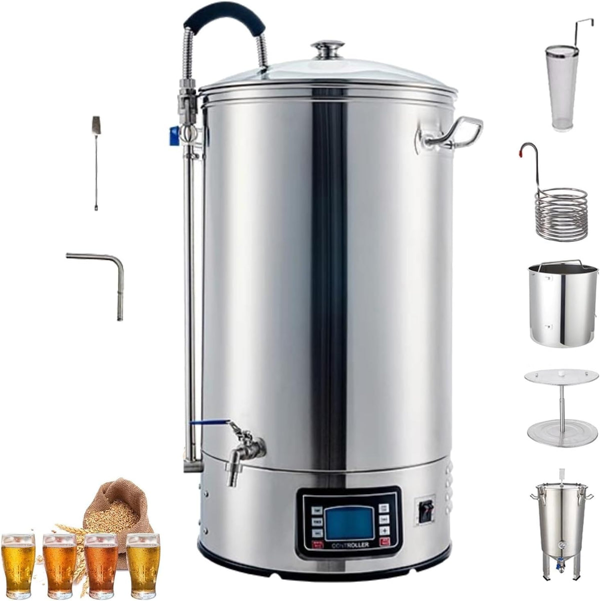 CHSUFBTY Monitor, 30 L/40 L, 2500 W, 220 V, Lebensmittelechter Edelstahl, Grau, Kommerzielle Bierbrauanlage mit Automatischem/manuellem