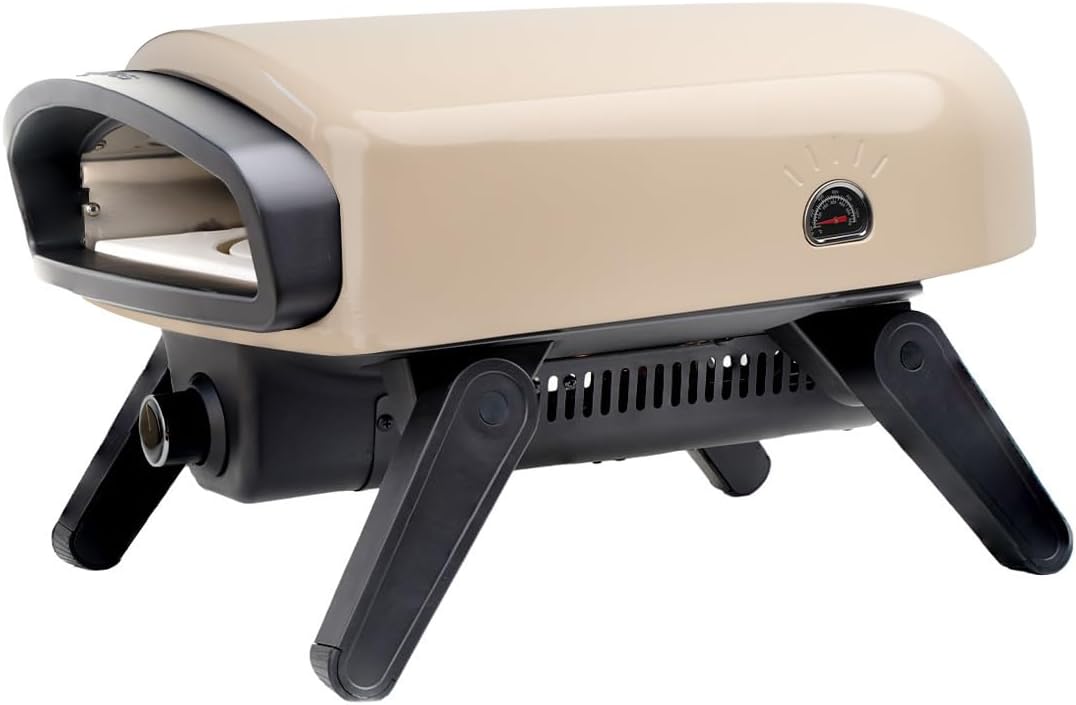 SANTOS Pizzaofen, 4,7 kW, 35 cm, Beige, O-140 mit Motor, Gas-, Drehteller & 360° Bräunung, Cordieritstein Ø, 500 °C