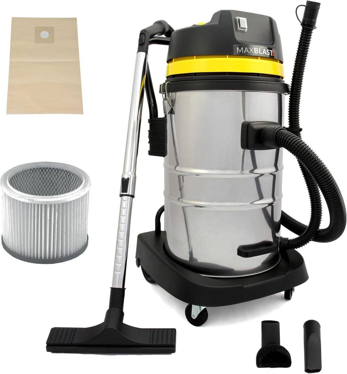 MAXBLAST Staubsauger, 50 Liter, 1400 W, Schwarz, Gewerbe Industriesauger Industrie Nasssauger Trockensauger