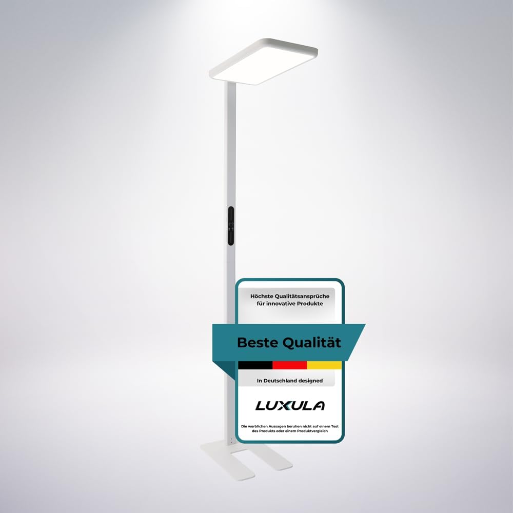 LUXULA Schreibtisch, 50 W, Weiß, LED Büro Stehleuchte, 2x 7000lm, 4000K Neutral, dimmbar, CRI>98 Vollspektrum, UGR<16 blendfrei