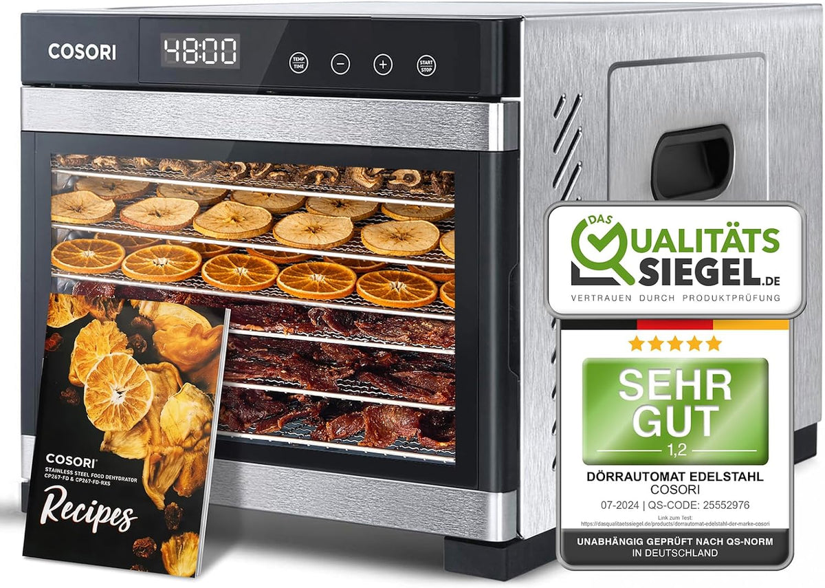 Cosori Dörrautomaten, 650 W, Silber, Dörrautomat edelstahl, Food Dehydrator, 48 Std. Zeitschaltuhr