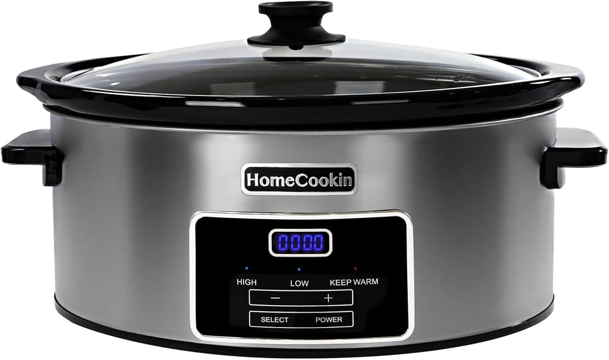 HOMECOOKIN Schongarer, Schwarz, Programmierbarer digitaler mit 8 Vierteln mit Timer, kleines Küchengerät für Familienessen