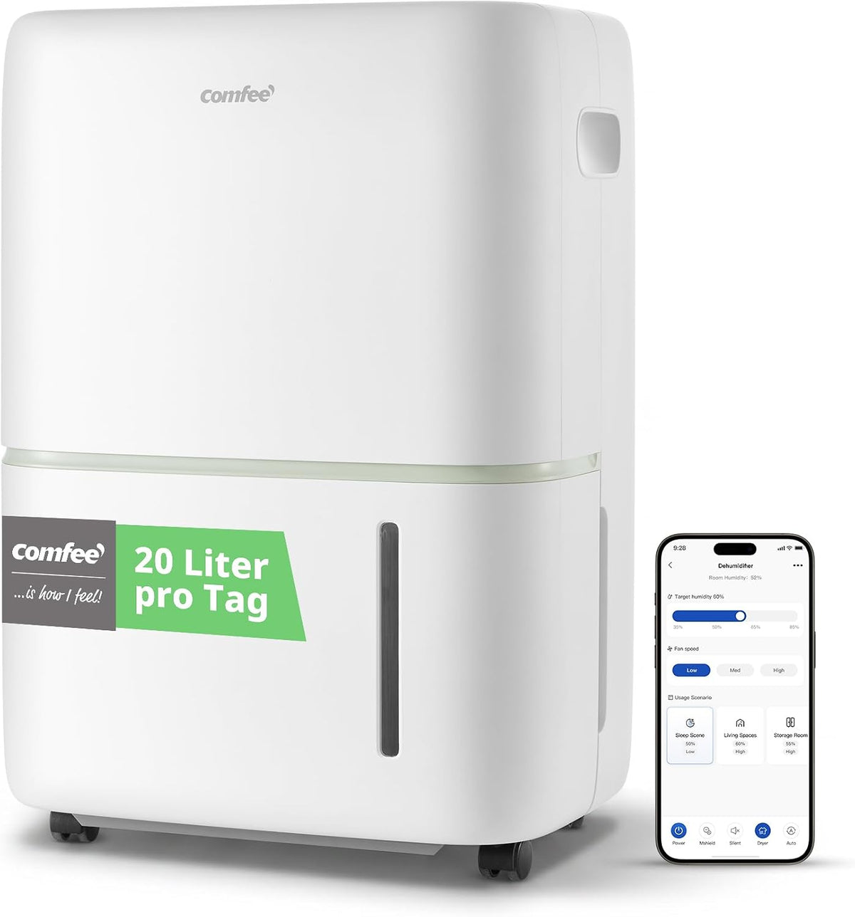 Comfee Luftentfeuchter, 100m, 20 L, 40m, 5 L, Weiß, /24h, Raumgröße ca. ³( ²), APP-fähig, Smart modu, Timer 24H, Wassertank