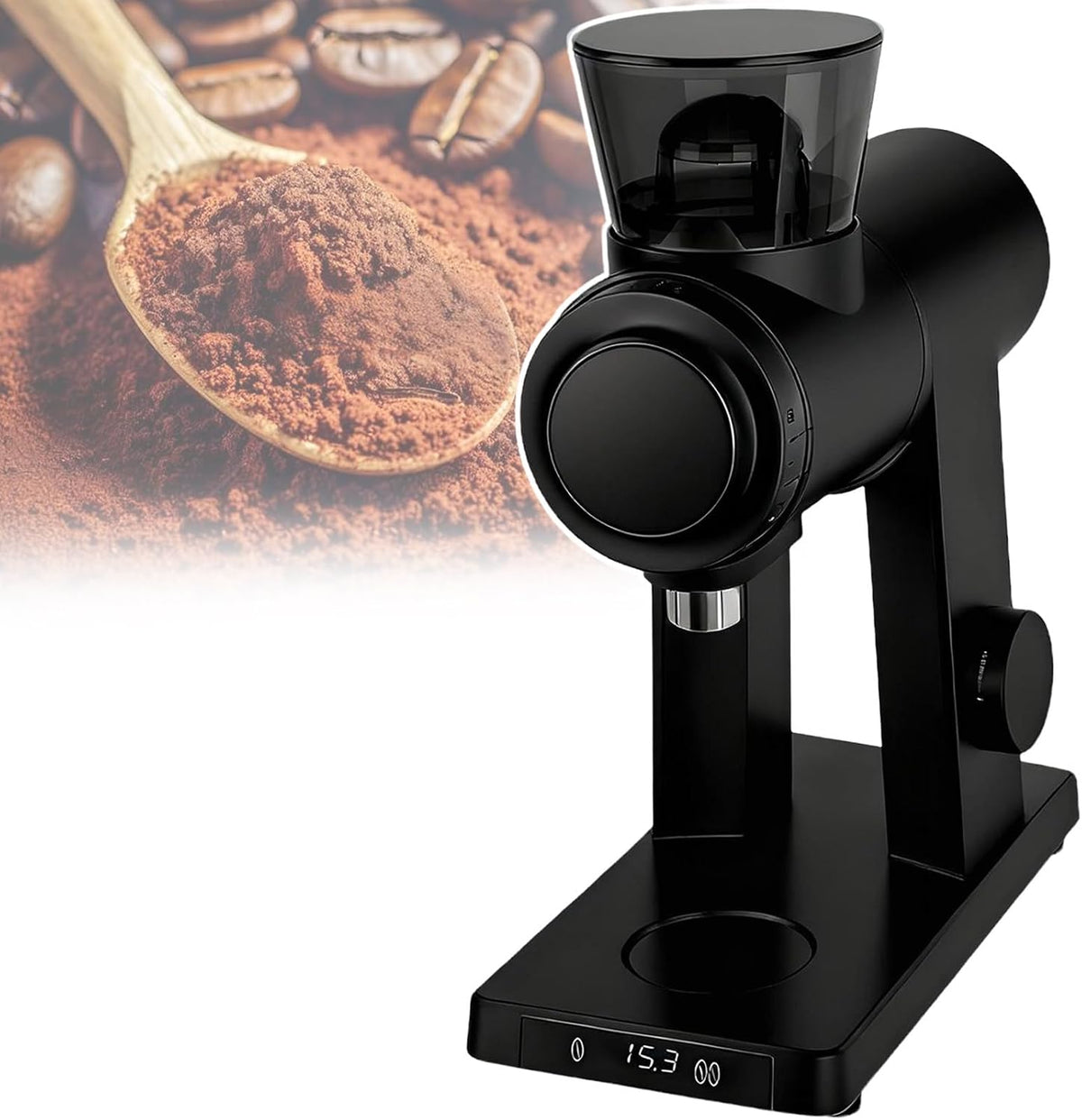 vnmudzeo Monitor, 300 W, 60 Mm, Silber/Schwarz, 16-Fach Einstellbare KaffeemüHle, Edelstahl-Flachmahlwerk