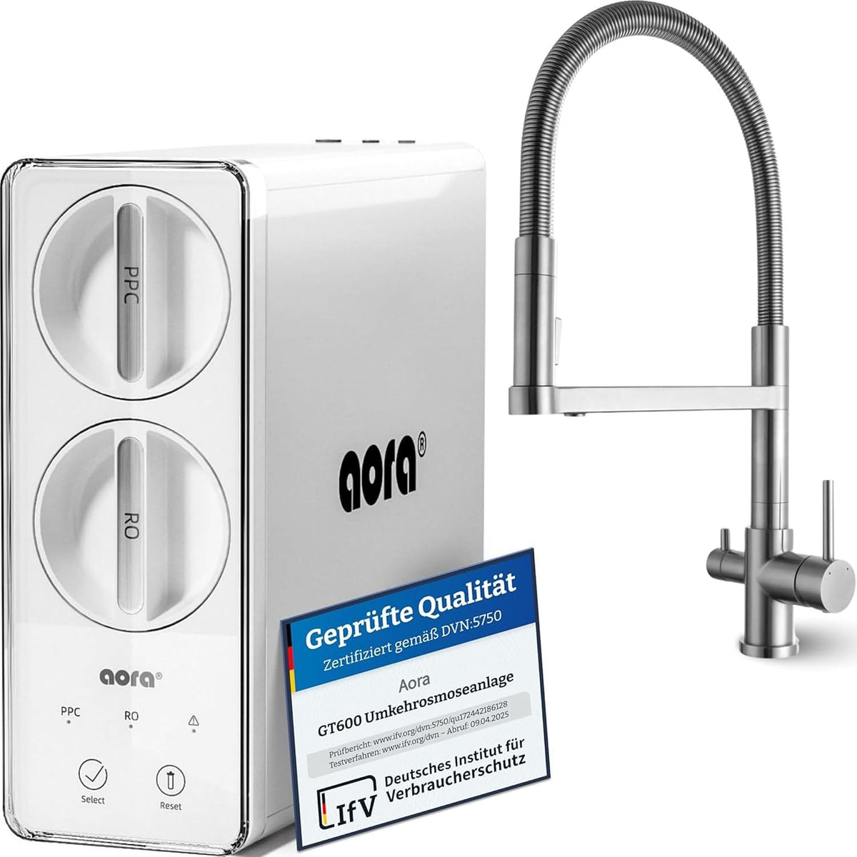 Aora UV-Sterilisatoren, Grau, GT600 Umkehrosmoseanlage Untertisch, tankloser Trinkwasserfilter, 8 Stufen Filtration RO System
