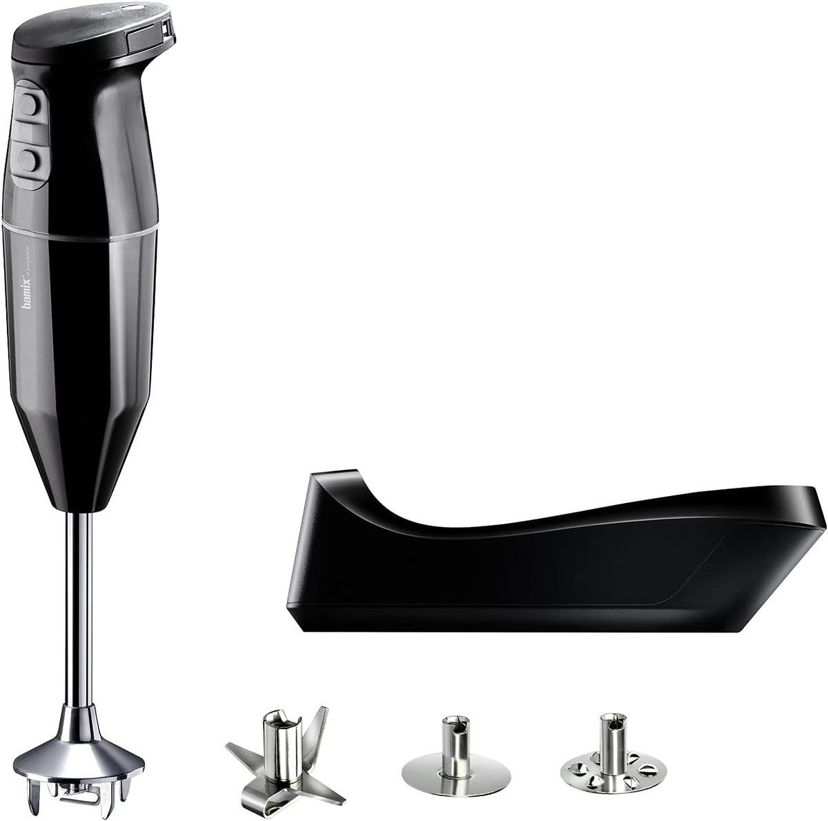 bamix Stabmixer, Silber/Schwarz, Set cordless kabellos, inkl. Ladestation, Multimesser, Quirl, Schlagscheibe aus Edelstahl