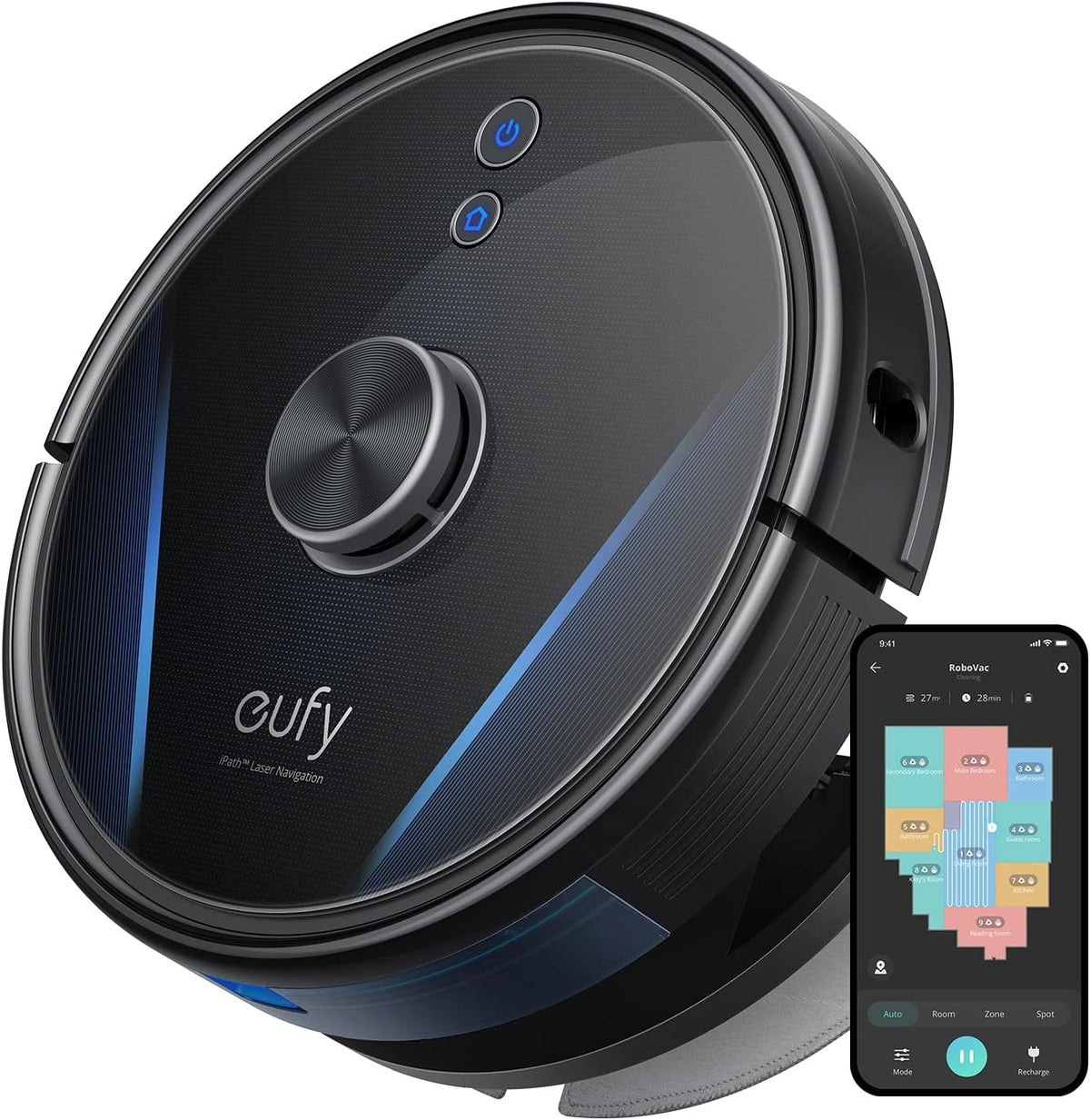 eufy Saugroboter, Schwarz, RoboVac LR30 Hybrid mit Wischfunktion, 3000Pa Saugleistung, iPath Laser Navigation, Multi Stockwerk Kartierung