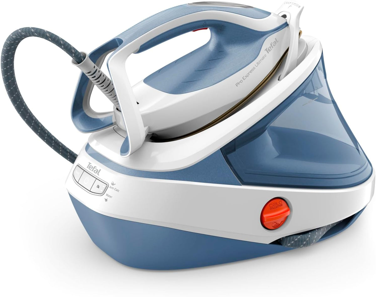 Tefal Dampfbügelstationen, 7,6 Bar, Weiß/Blau, Pro Express Ultimate Dampfbügelstation, Dampfdruck, konstante Dampfabgabe: 155 g/M