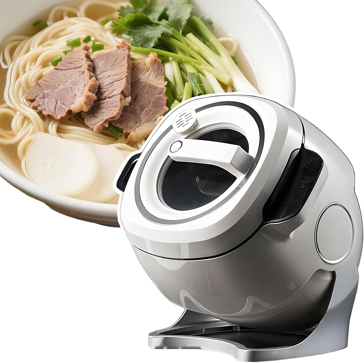 Stir Universalzerkleinerer, 1000 W, 6 L, Grau, Fry Machine, Automatischer Kocher mit Smart Touch, 360° Drehbar für gleichmäßiges Erhitzen